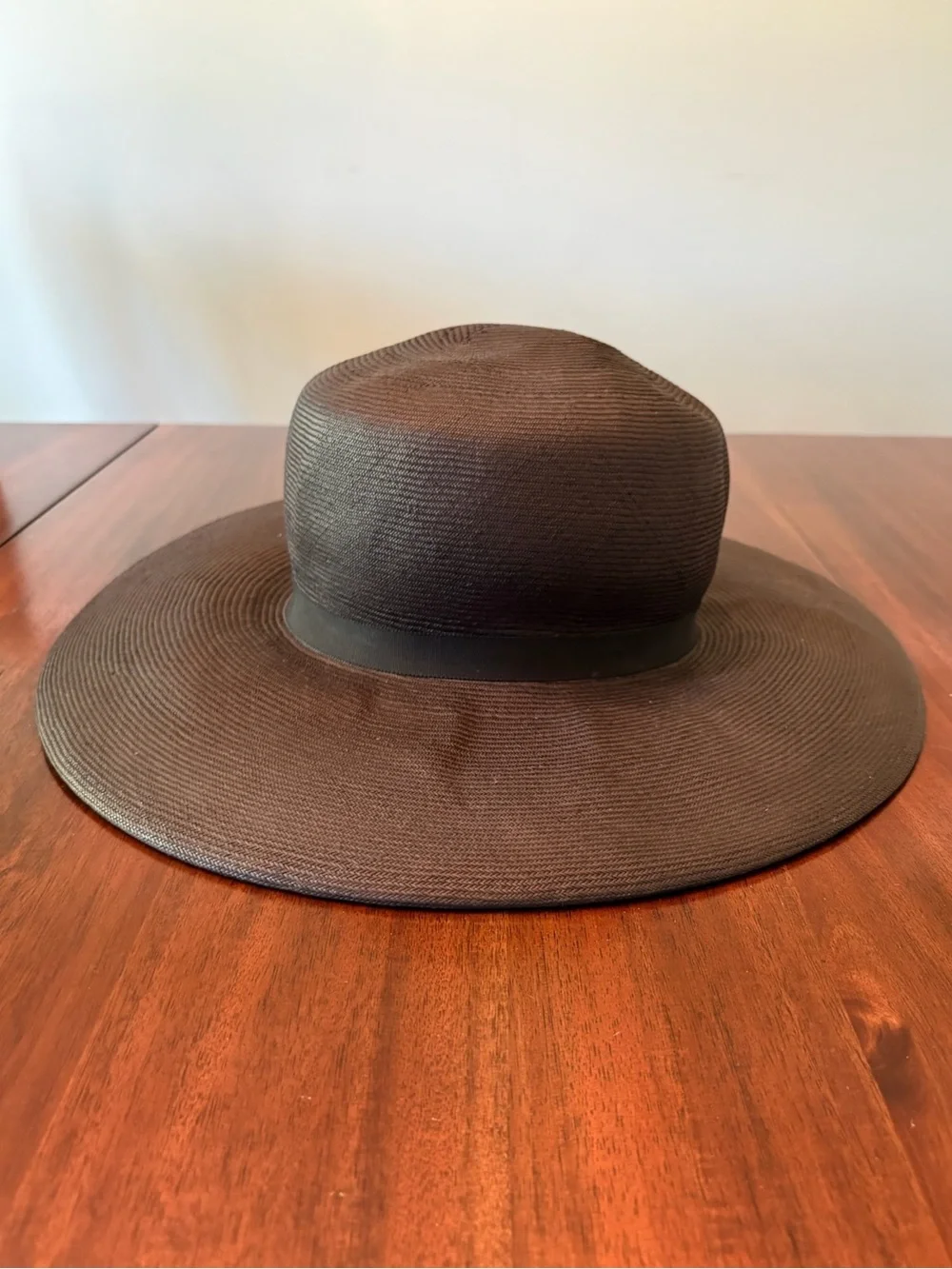 Vintage Miss Eileen Black Straw Hat Wide Brim 1970s Ribbon Derby Sun Hat
